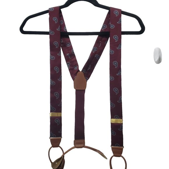 PORTFOLIO  by PERRY ELLIS Red  Maroon Brown Suspenders Braces  Leather - Picture 1 of 5